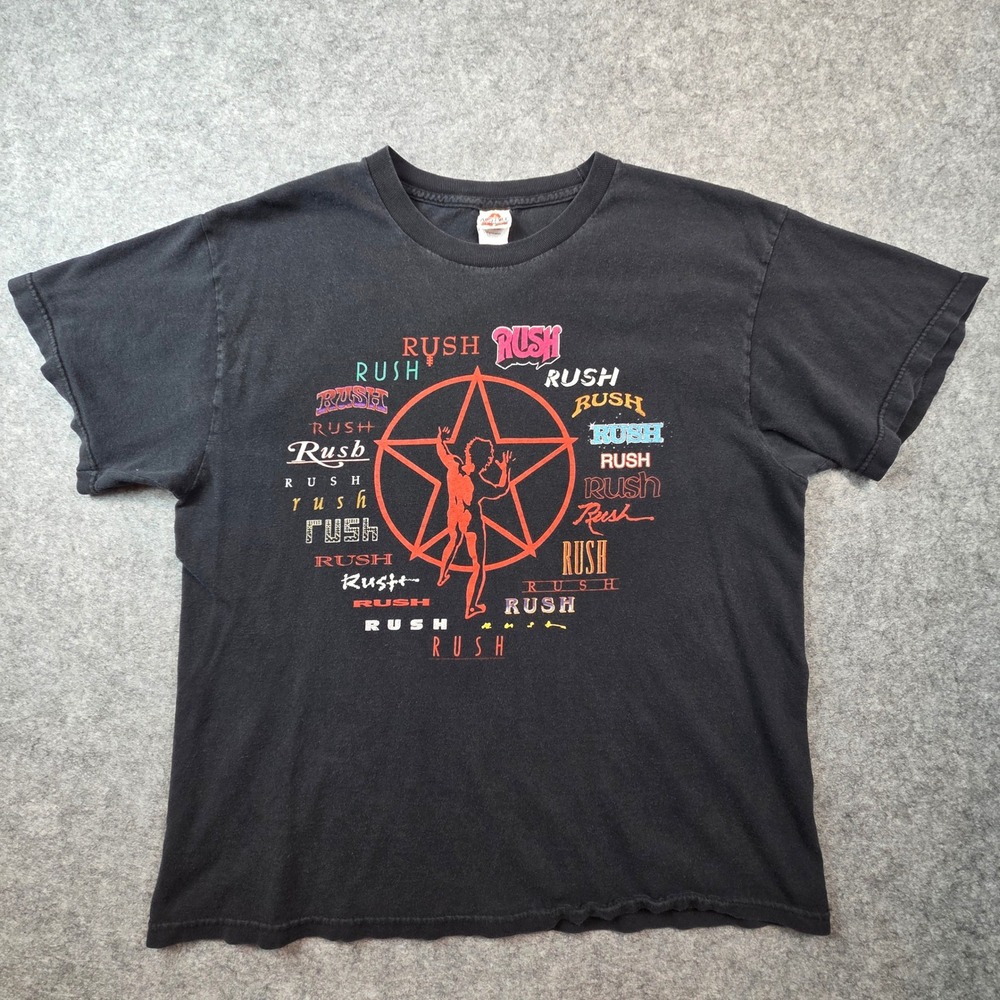Alstyle RUSH Band Evolution Mens Large Black Starman Multi Logo Graphic Tee